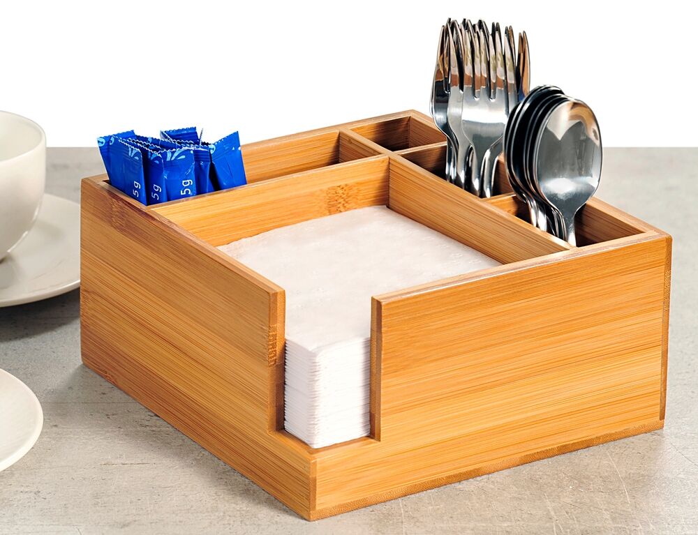 KESPER 70851 Serviettenspender-Besteckkasten 5-fach aus FSC-zertifiziertem Bambus / Besteckhalter / Box