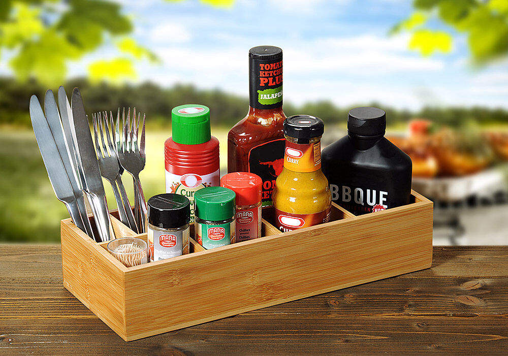 KESPER 70855 Aufbewahrungsbox mit 8 Fächern aus FSC-zertifiziertem Bambus / Grillbox / Buffet-Box