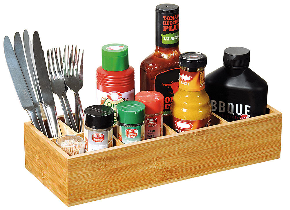 KESPER 70855 Aufbewahrungsbox mit 8 Fächern aus FSC-zertifiziertem Bambus / Grillbox / Buffet-Box