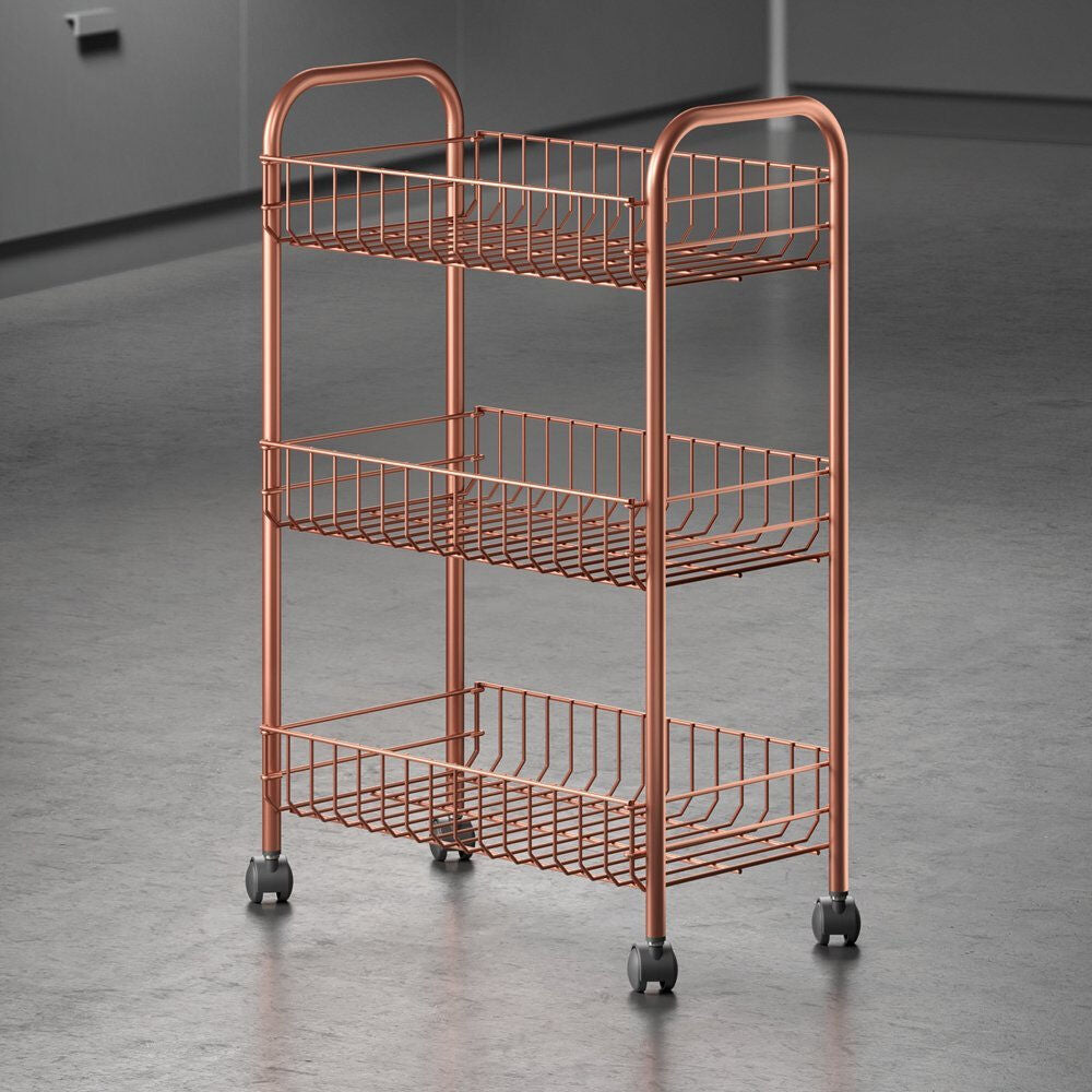 METALTEX 344403000 Lugano Allzweckwagen mit 3 Etagen Polytherm Copper / Rollregal, Höhe 63 cm