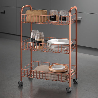METALTEX 344403000 Lugano Allzweckwagen mit 3 Etagen Polytherm Copper / Rollregal, Höhe 63 cm