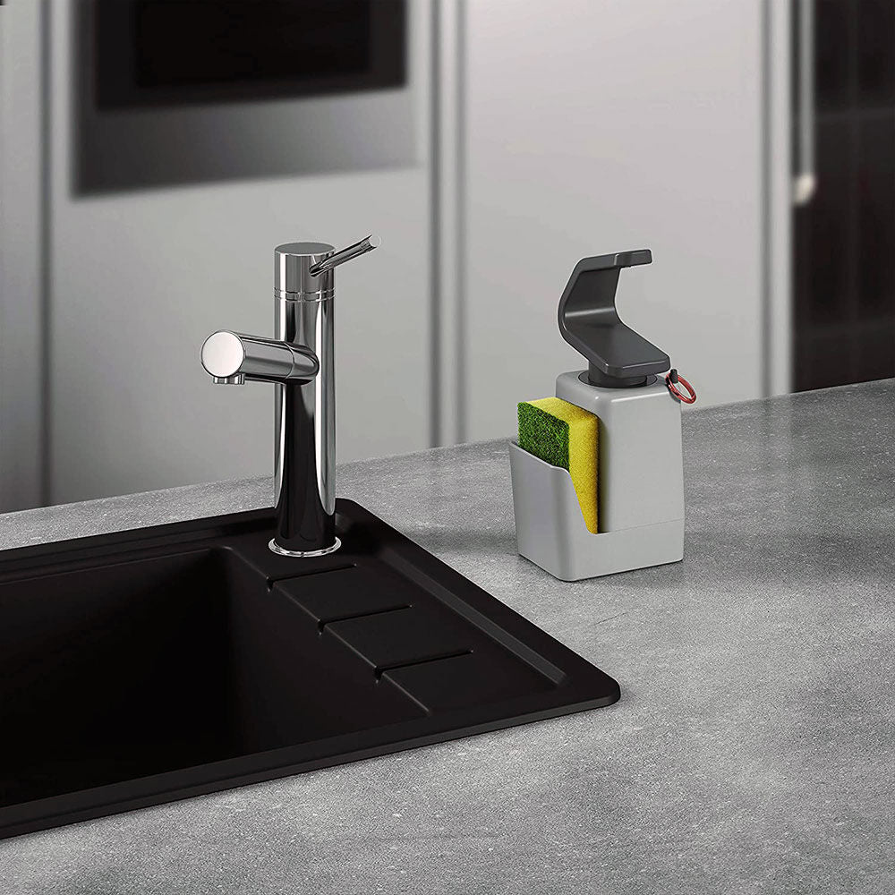 METALTEX Soap-Tex Seifenspender grau mit Schwamm- und Ringhalter / Dispenser / Seifen-Station