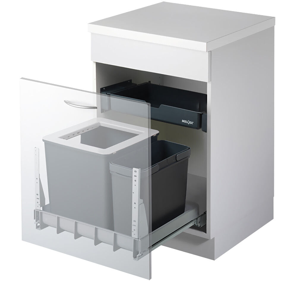MÜLLEX Euro Boxx 55/60-R Abfallsystem inklusive Auszugssystem als Vollauszug, 56 (40+16) Liter / ab 55 cm Schrankbreite…