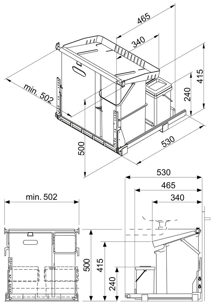 MÜLLEX Comfort 35/17/4/4 Abfallsystem inklusive Auszugssystem als Vollauszug, 60 (35+17+4+4) Liter / ab 55 cm… – Bild 2