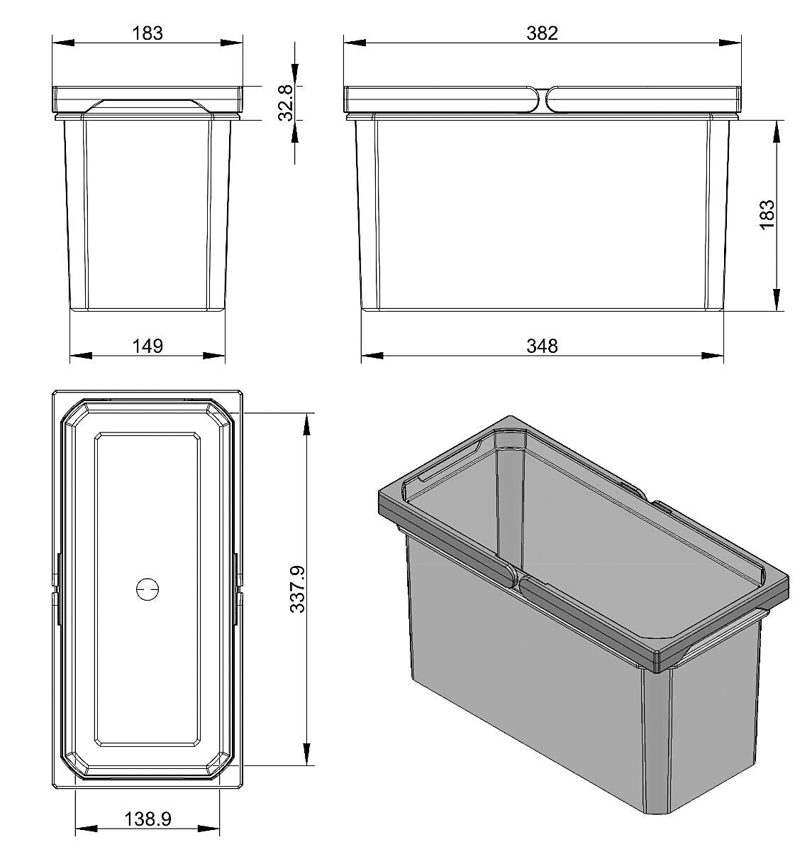 Cox® Systembehälter 10 Liter anthrazit für COX BOX Abfallsorter / Einsatz / Ersatzteil / Zubehör – Bild 2