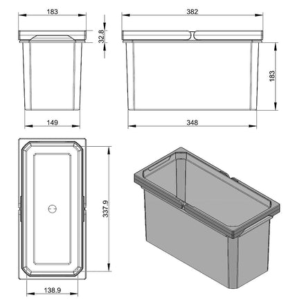 Cox® Systembehälter 10 Liter hellgrau für COX BOX Abfallsorter / Einsatz / Ersatzteil / Zubehör – Bild 2