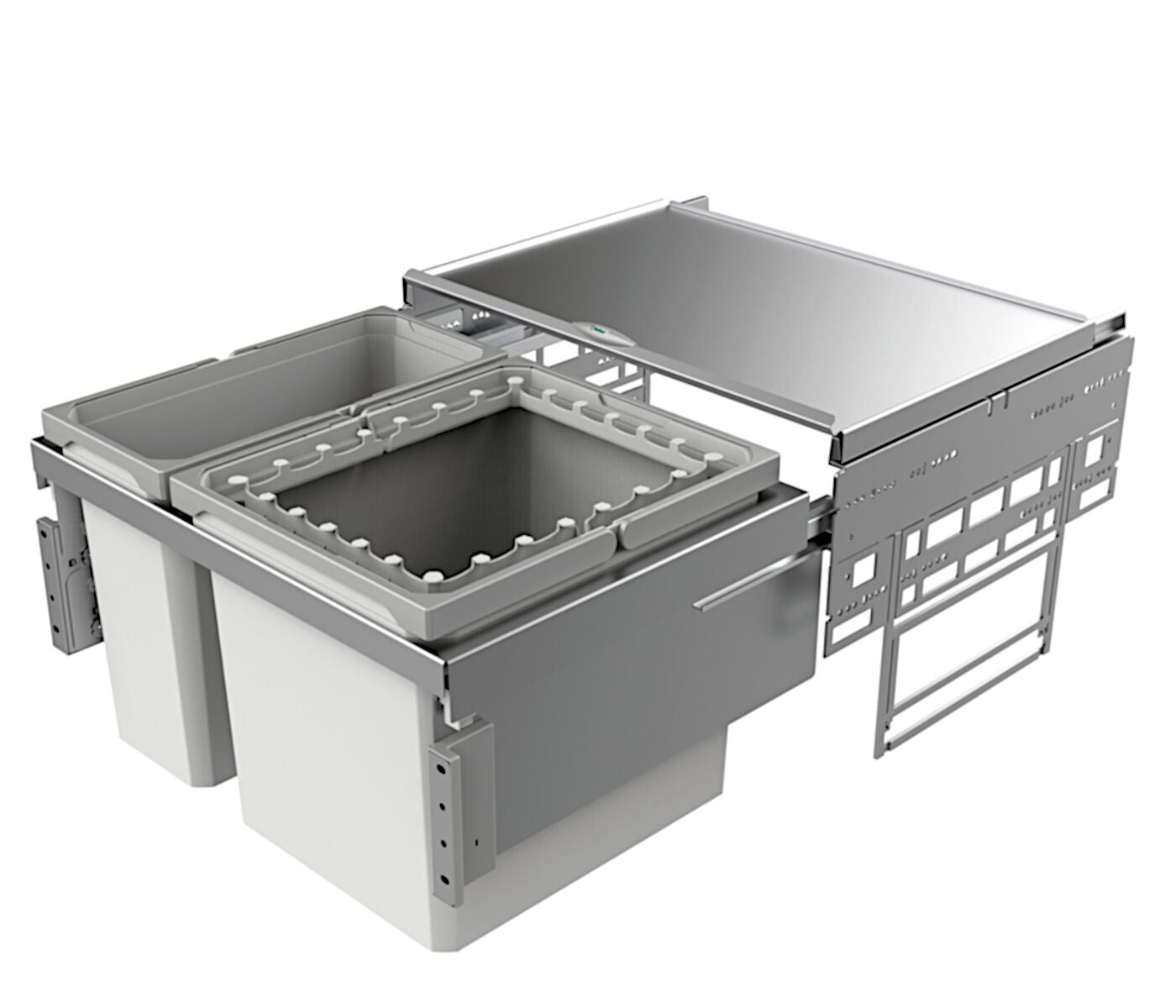 NABER Cox® Base 360 R/600-2 Abfallsorter in HELLGRAU mit 45 (1x29+1x16) Liter Volumen / ab 60 cm Schrankbreite