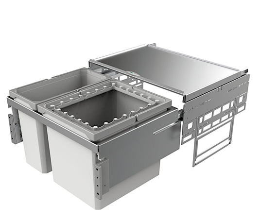 NABER Cox® Base 360 R/600-2 Abfallsorter in HELLGRAU mit 45 (1x29+1x16) Liter Volumen / ab 60 cm Schrankbreite