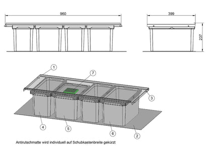 Abfallsorter Cox® Box 235 S/1000-4 Bio mit vierfach Trennung für 100 cm Schrankbreite / Abfalleimer / Abfallsammler /… – Bild 2