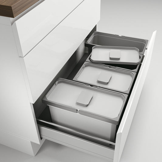 Abfallsorter Cox Box 220/900-4 hellgrau mit 4-fach Trennung für 90 cm Schrankbreite, 35 (2x10 u. 2x7,5) Liter /…