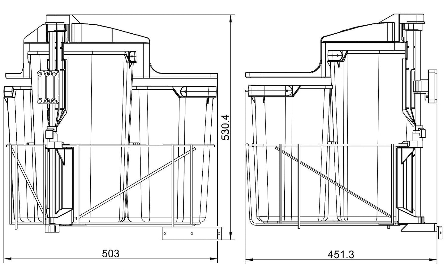 Abfallsorter CABBI-4 plus in ANTHRAZIT inkl. Bio-Deckel / ab 50 cm Schrankbreite / Abfalleimer / Mülleimer /… – Bild 3