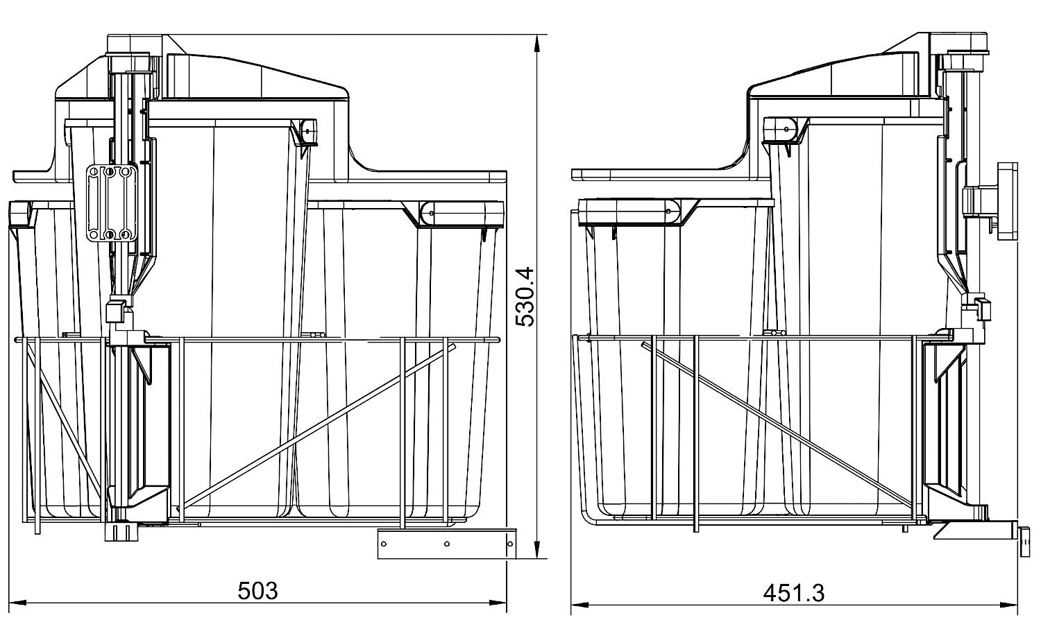 Abfallsorter CABBI-4 in ANTHRAZIT ohne Biodeckel / ab 50 cm Schrankbreite / Abfalleimer / Mülleimer / Schwenkeimer – Bild 3