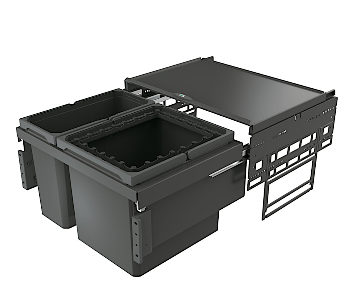NABER COX® BASE 360 R/600-2 Abfallsorter in ANTHRAZIT 45 (1x29+1x16) Liter Volumen / ab 60 cm Schrankbreite