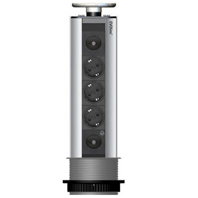 EVOLINE Port-1 LED Sonderanfertigung mit 3 Steckdosen und 1 Schalter für externe Beleuchtung, Deckel aus Edelstahl
