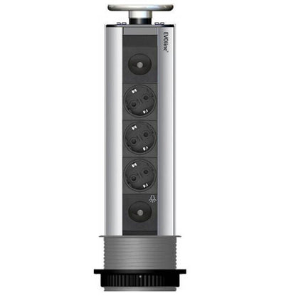 EVOLINE Port-1 LED Sonderanfertigung mit 3 Steckdosen und 1 Schalter für externe Beleuchtung, Deckel aus Edelstahl