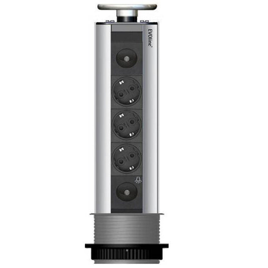 EVOLINE Port-1 LED Sonderanfertigung mit 3 Steckdosen und 1 Schalter für externe Beleuchtung, Deckel aus Edelstahl