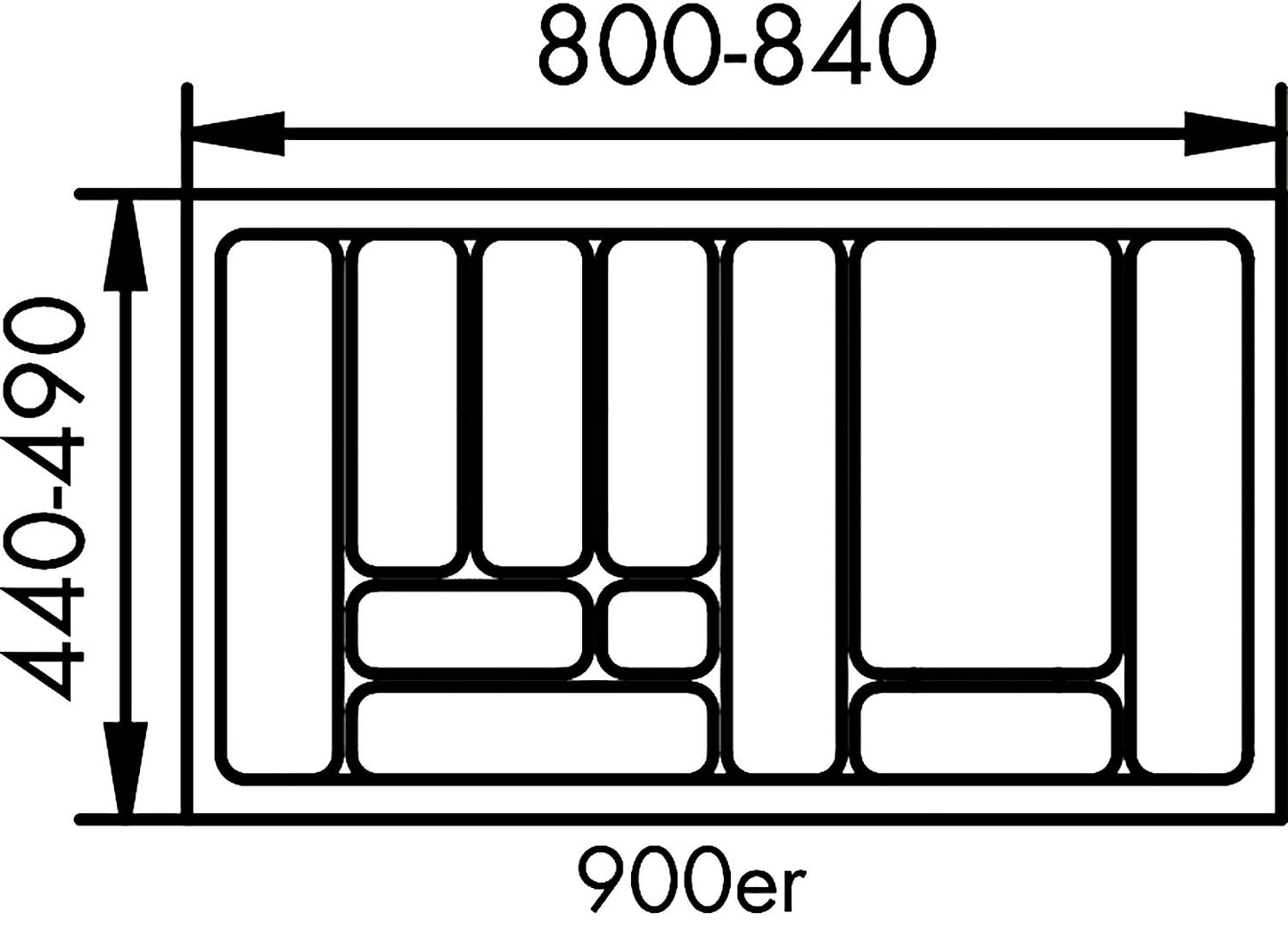 Besteckeinsatz-1 grau 90 cm (B 800-840 x T 440-490 mm) mit 11-Facheinteilung / Besteckeinsatz / Besteckkasten – Bild 2