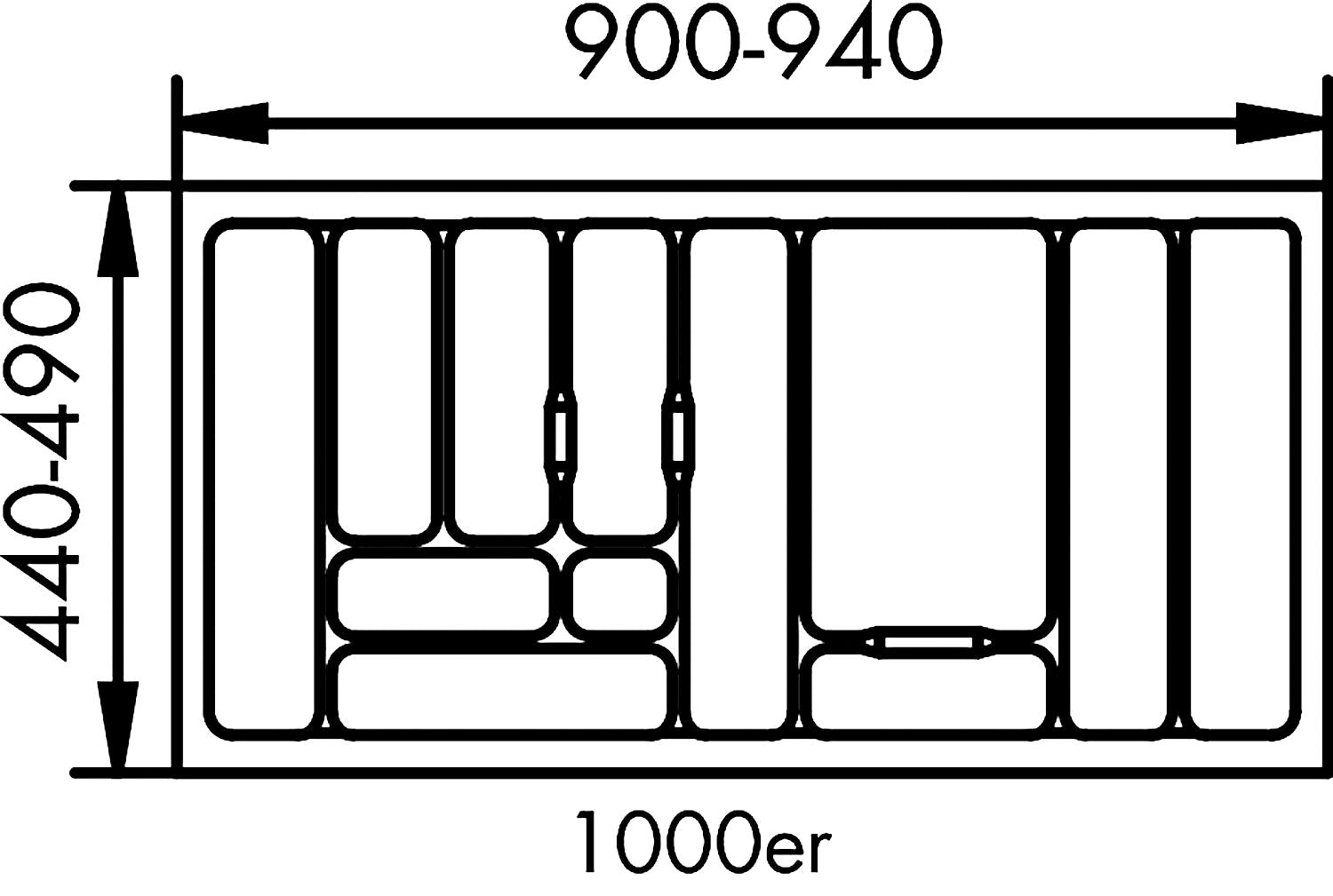 Besteckeinsatz-1, grau 100 cm (B 900-940 x T 440-490 mm) mit 12-Facheinteilung / Besteckeinsatz / Besteckkasten – Bild 2