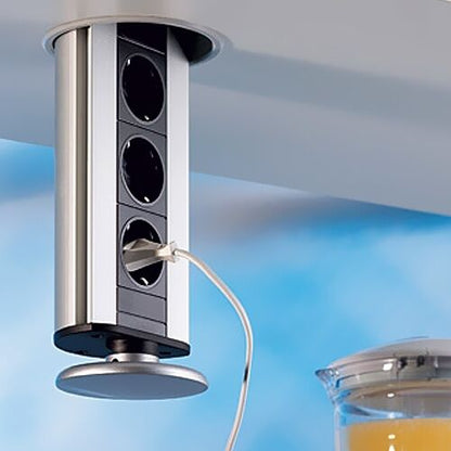 EVOLINE Port mit Edelstahldeckel - die versenkbare Energiebox mit 3 Steckdosen / Schukosteckdosen / Steckdose