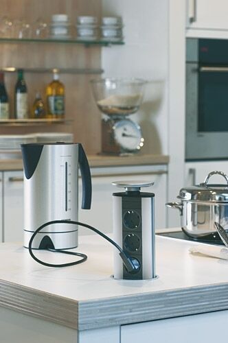 EVOLINE Port versenkbare Energiebox mit 3 Steckdosen und silberfarbigem Deckel / Schukosteckdosen / Steckdose