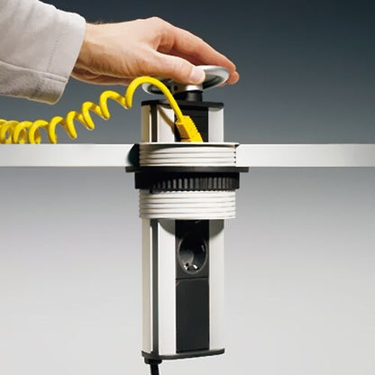 EVOLINE Port versenkbare Energiebox mit 3 Steckdosen und silberfarbigem Deckel / Schukosteckdosen / Steckdose