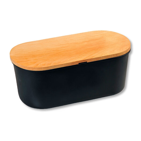 KESPER 85091 Brotbox mit Schneidebrett, schwarz / Brotaufbewahrung