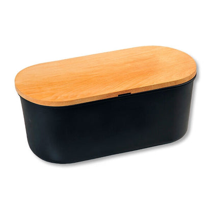 KESPER 85091 Brotbox mit Schneidebrett, schwarz / Brotaufbewahrung