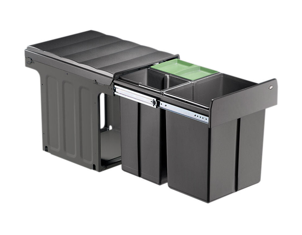 WESCO 857721-72 Abfallsorter 40 (20+2x10) Liter BIO TRIO MAXI 40 DT oriongrau, inkl. Biodeckel, ab 40 cm Schrankbreite