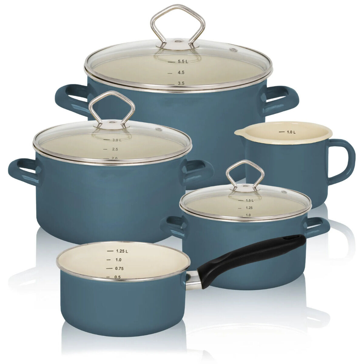 Karl Krüger 89566P Topf-Set Petrol 5-tlg., induktionsfähig / Kochtöpfe / Topfset