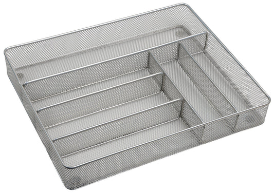 KESPER 90183 Besteckkasten, Metall, 36 x 31 x 5,5 cm mit 6-fach Einteilung, Silber / Besteckeinsatz