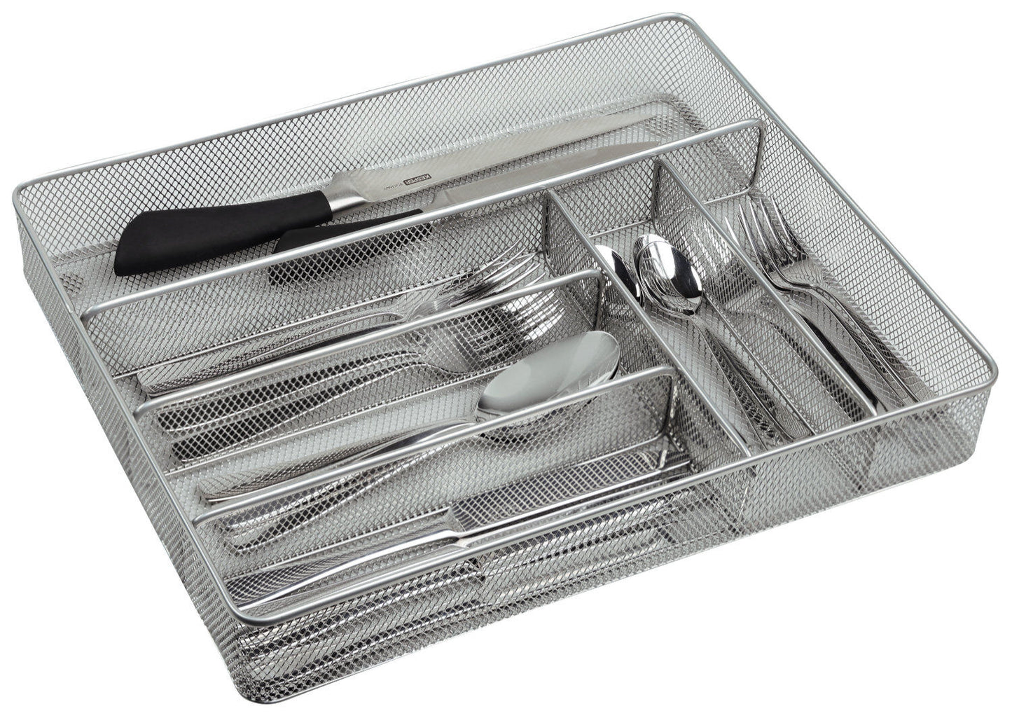 KESPER 90183 Besteckkasten, Metall, 36 x 31 x 5,5 cm mit 6-fach Einteilung, Silber / Besteckeinsatz