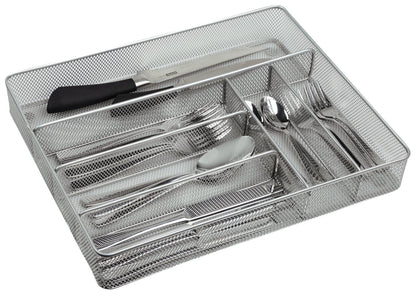 KESPER 90183 Besteckkasten, Metall, 36 x 31 x 5,5 cm mit 6-fach Einteilung, Silber / Besteckeinsatz