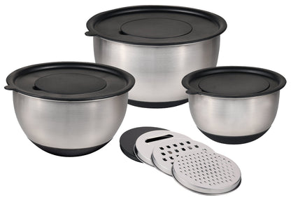 KESPER Rührschüssel 3er Set (Ø 18 / 22 / 26 cm) inkl. 3 Reiben und Deckeln / Edelstahlschüsseln