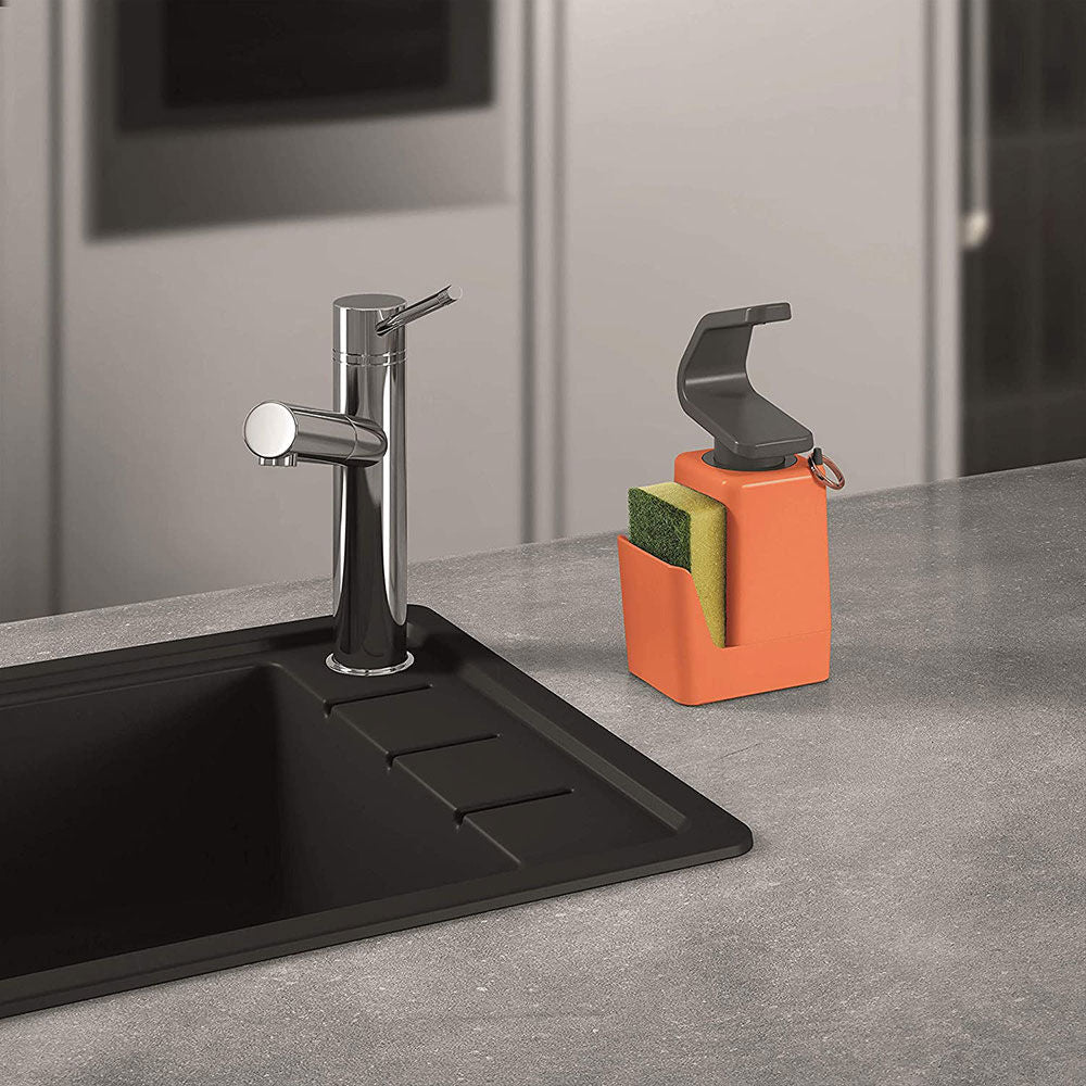 METALTEX Soap-Tex Seifenspender orange mit Schwamm- und Ringhalter / Dispenser / Seifen-Station