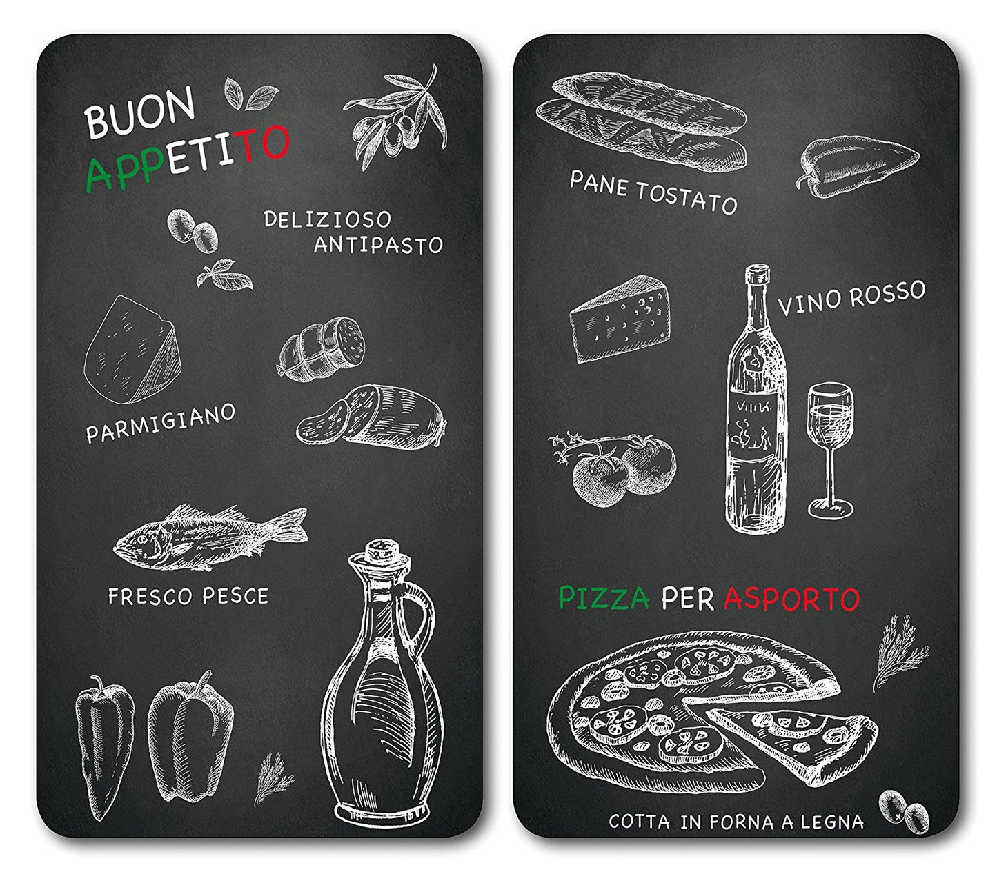 Multi - Glasschneideplatte 2er Set Ristorante / Herdabdeckplatten / Spritzschutz