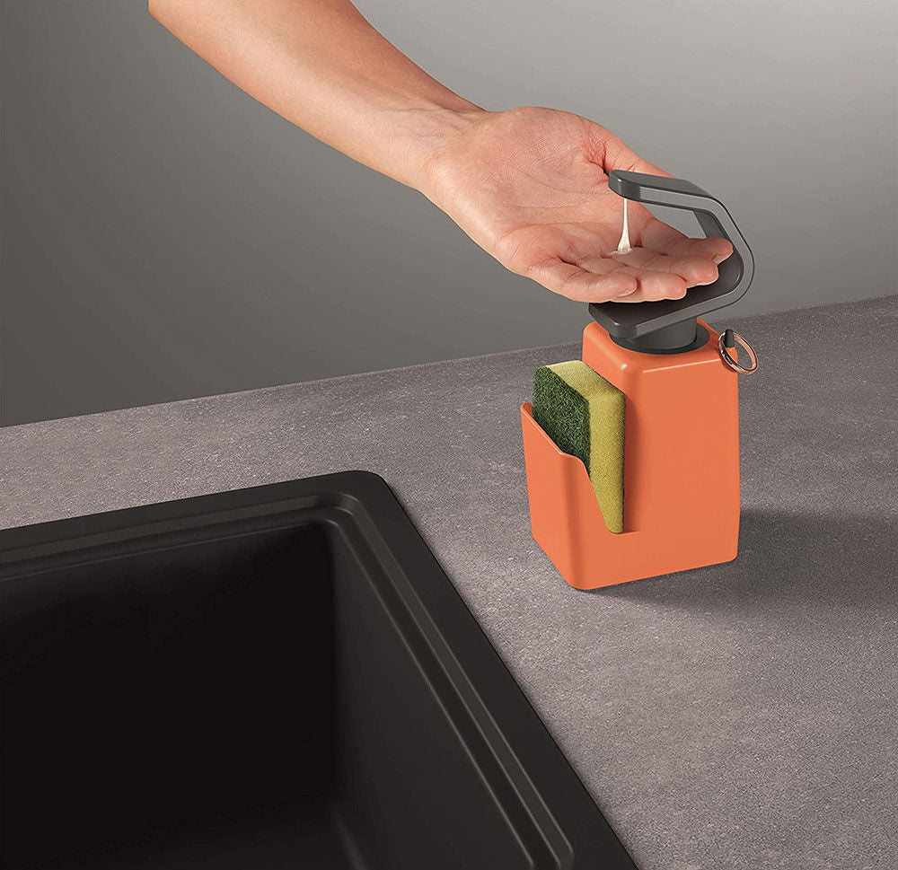 METALTEX Soap-Tex Seifenspender orange mit Schwamm- und Ringhalter / Dispenser / Seifen-Station