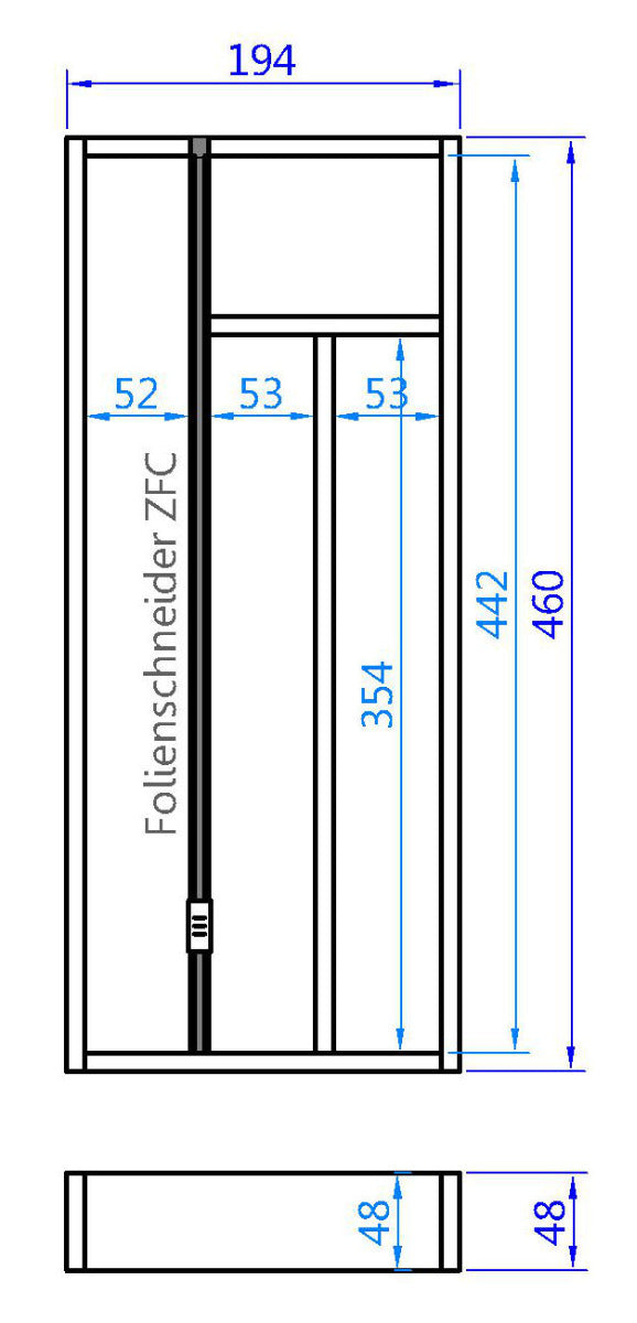 Folienschneider B2 für EASY CLASSIC und EASY OPTION Einsätze mit Fach "B2" / B 194 x T 460 mm