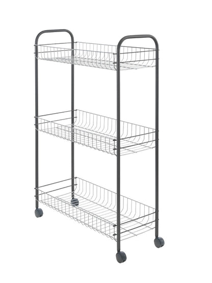 METALTEX 938001013 Sprinter Slim Allzweckwagen mit 3 Etagen, silber-schwarz / Rollregal, Höhe 84 cm