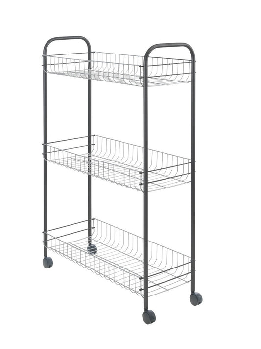 METALTEX 938001013 Sprinter Slim Allzweckwagen mit 3 Etagen, silber-schwarz / Rollregal, Höhe 84 cm