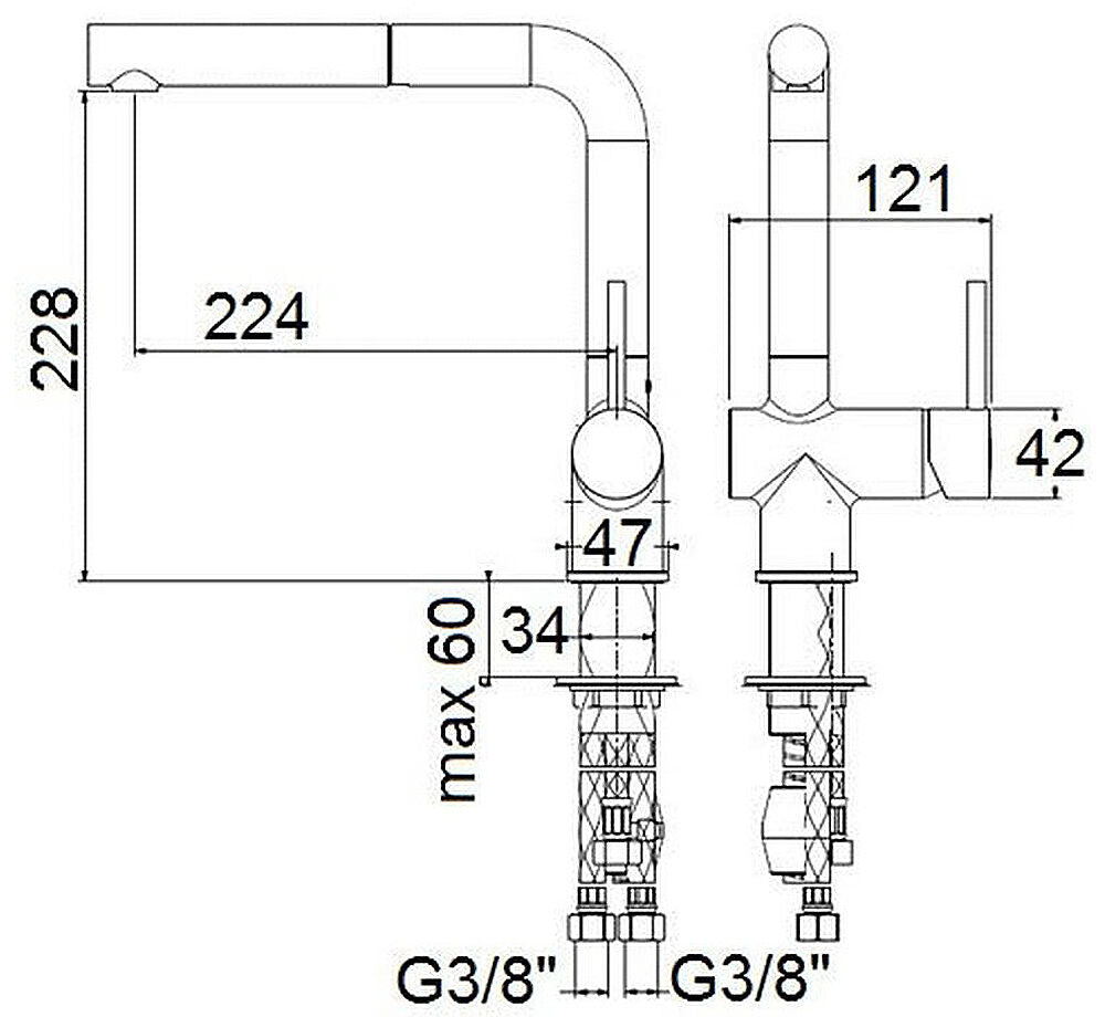 AquaCucina 45001-ESO Armatur LAGO S in STEELFINISH mit ausziehbarem Auslauf / Küchenarmatur / Einhebelmischer – Bild 2