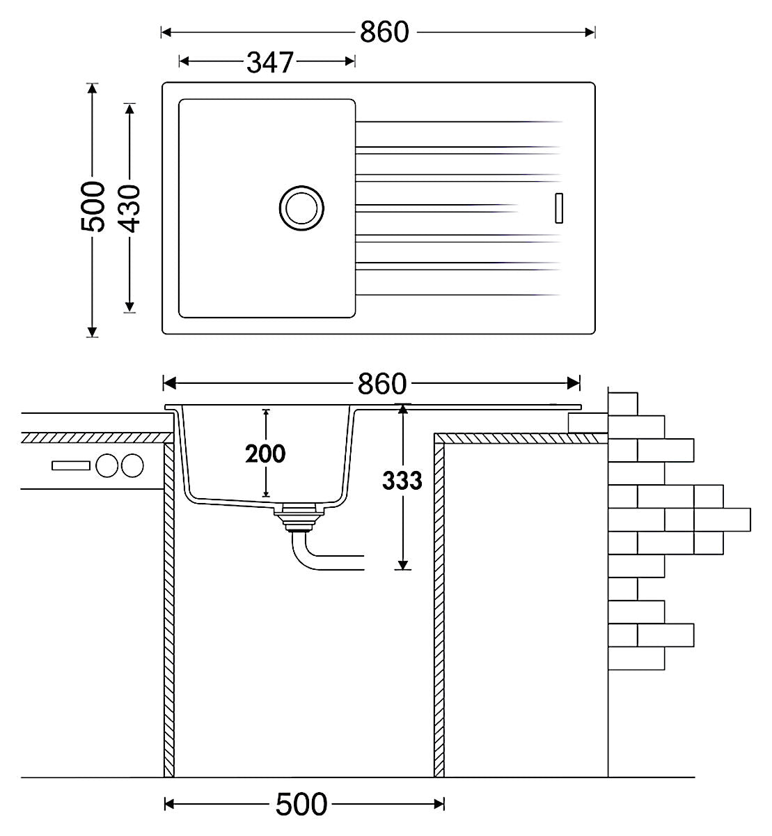 NABER Spüle ANGOLA 100 mit Drehexcentergarnitur verchromt / Auflagespüle / 50 cm Schrankbreite – Bild 2
