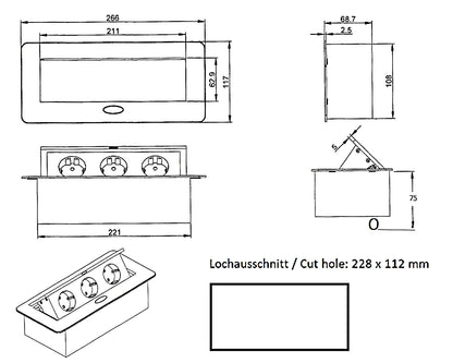 THEBO Aluminium Tischsteckdose APS 11 USB mit 2 Steckdosen Schuko und USB Ladestation