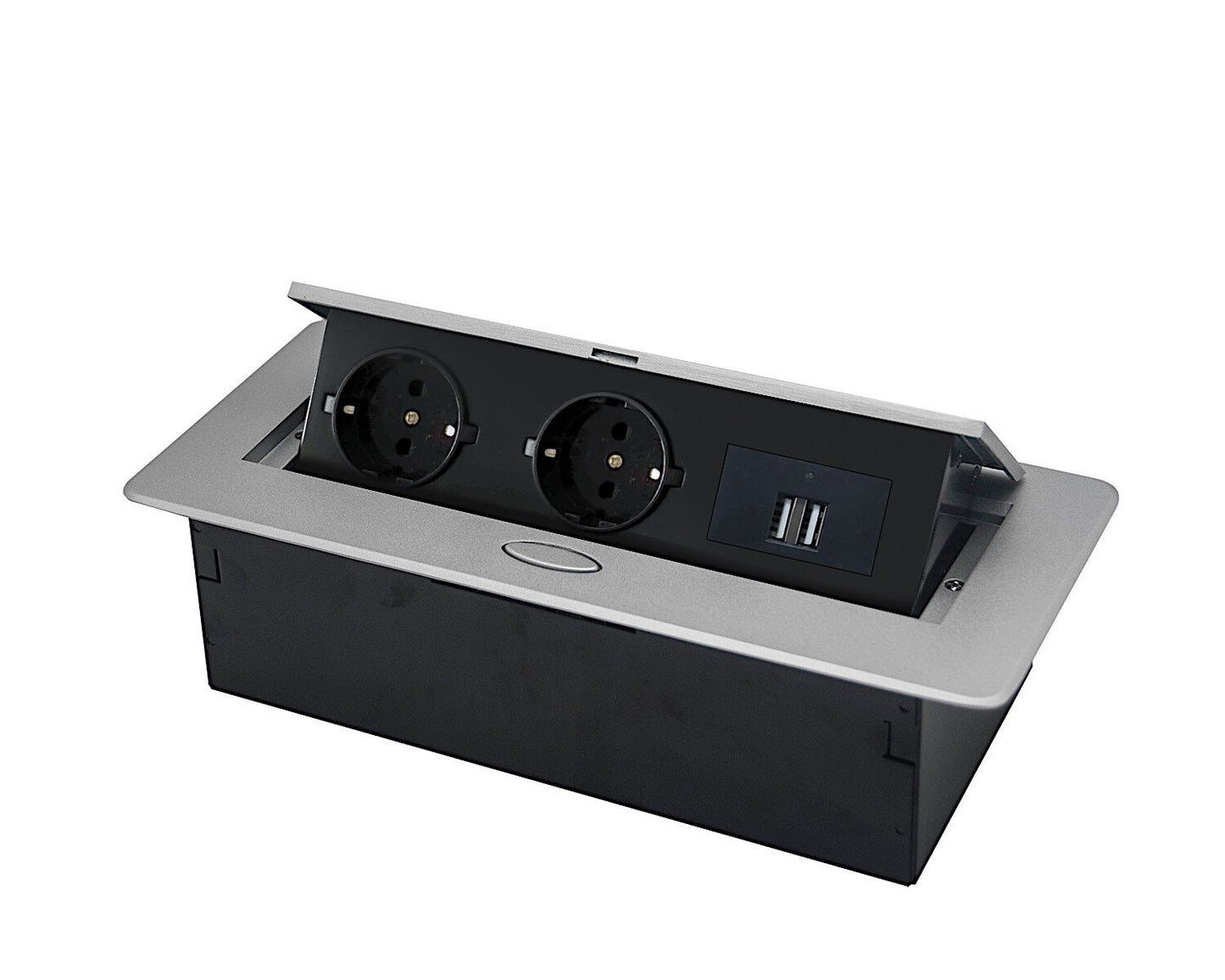 THEBO Aluminium Tischsteckdose APS 11 USB mit 2 Steckdosen Schuko und USB Ladestation