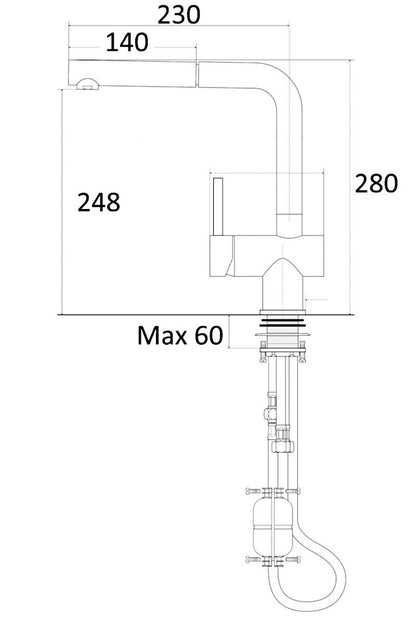 AquaCucina 45008-E Armatur LAGO S Edelstahl matt gebürstet mit ausziehbarem Auslauf / Küchenarmatur / Einhebelmischer – Bild 2