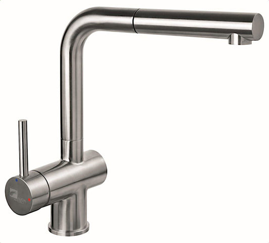 AquaCucina 45008-E Armatur LAGO S Edelstahl matt gebürstet mit ausziehbarem Auslauf / Küchenarmatur / Einhebelmischer