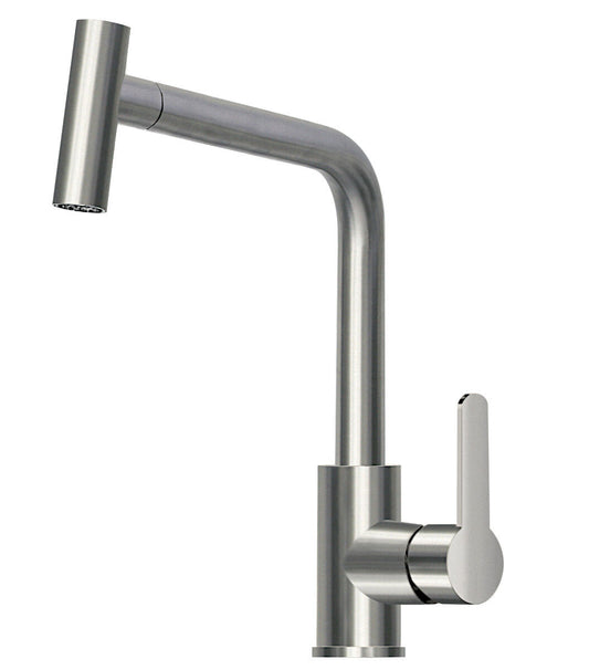 AquaCucina SF1 Armatur 55507-S in EDELSTAHLOPTIK mit herausziehbarer Brause / Küchenarmatur / Einhebelmischer