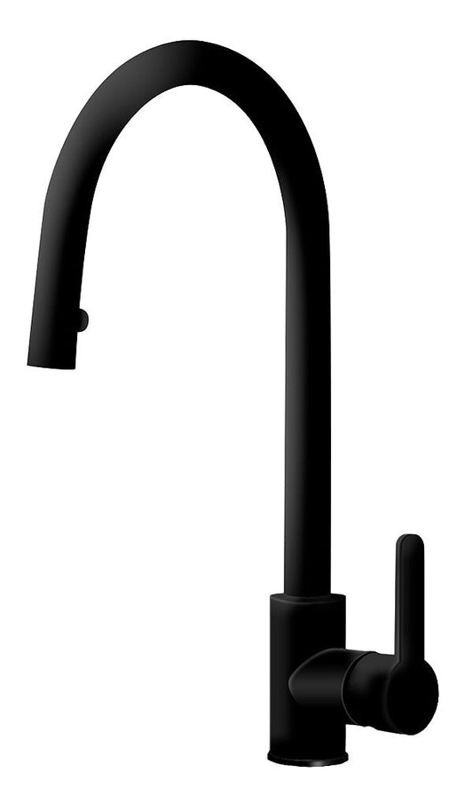 AquaCucina 55506-S Armatur SF 1 in MATT-SCHWARZ mit Zugauslauf / Küchenarmatur / Einhebelmischer
