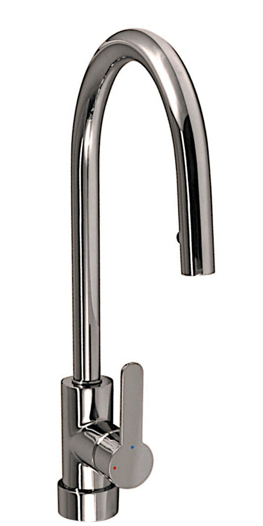 AquaCucina Fensterarmatur SF1 in Chrom mit ausziehbarem Bogenauslauf / Küchenarmatur / Einhebelmischer