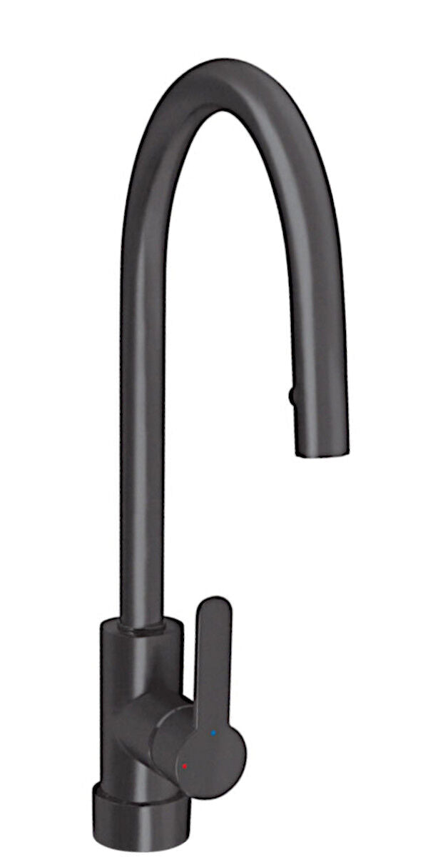AquaCucina Fensterarmatur SF1 in SCHWARZ matt mit ausziehbarem Bogenauslauf / Küchenarmatur / Einhebelmischer