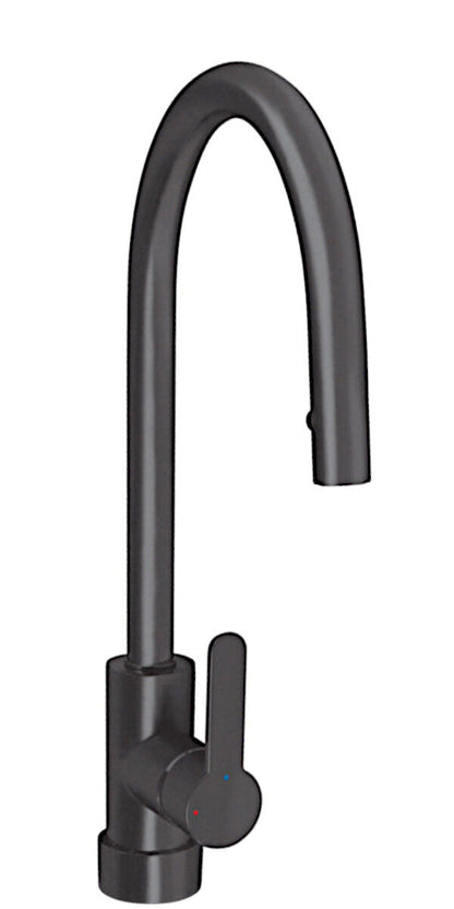 AquaCucina Fensterarmatur SF1 in SCHWARZ matt mit ausziehbarem Bogenauslauf / Küchenarmatur / Einhebelmischer